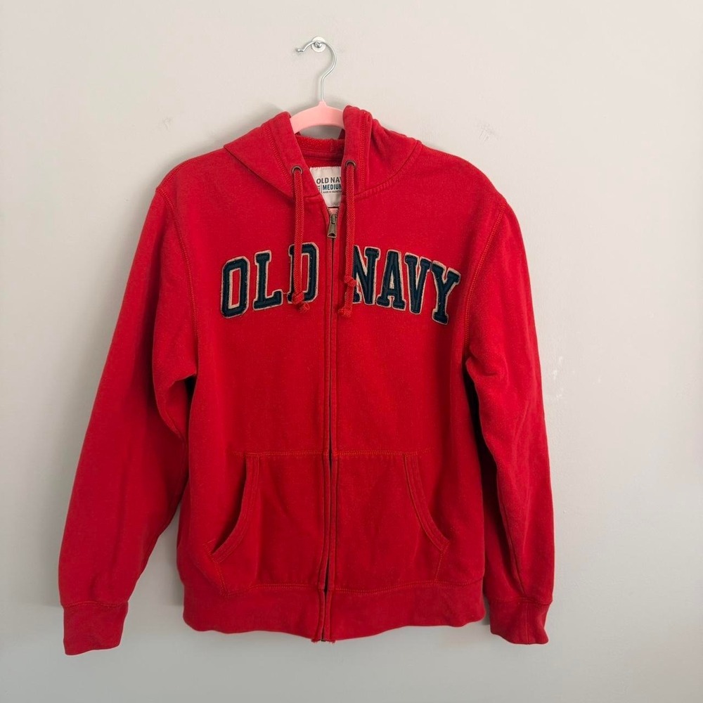 Y2K RED OLD NAVY SPELL OUT ZIP UP HOODIE